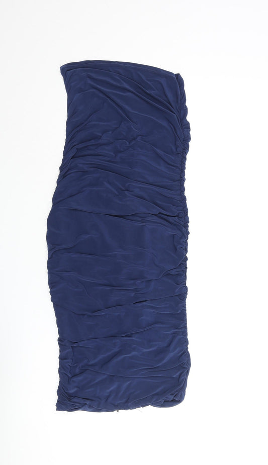 PRETTYLITTLETHING Womens Blue Polyester Bodycon Size 10 Sweetheart Pullover - Rouched