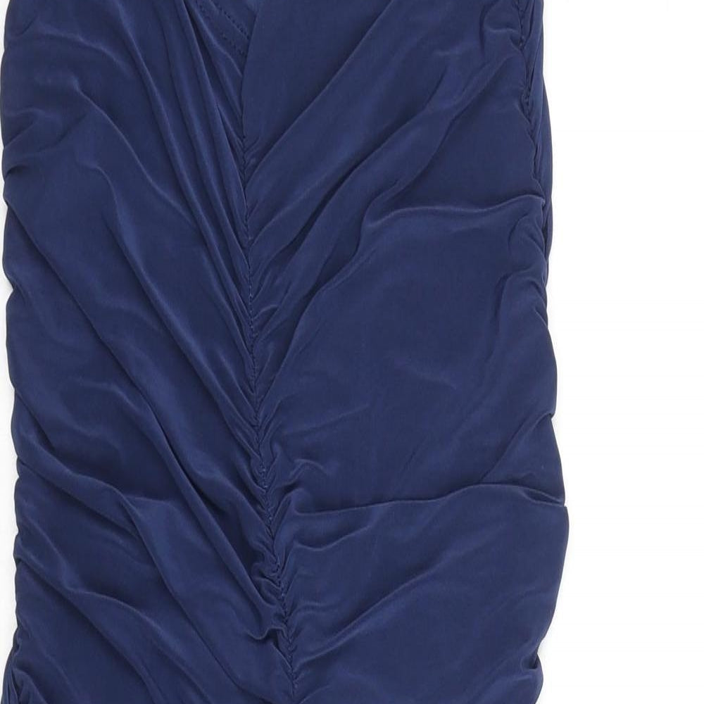 PRETTYLITTLETHING Womens Blue Polyester Bodycon Size 10 Sweetheart Pullover - Rouched