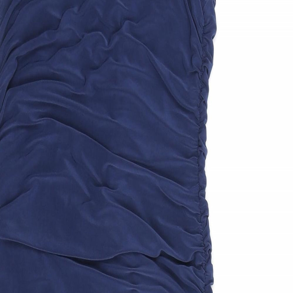 PRETTYLITTLETHING Womens Blue Polyester Bodycon Size 10 Sweetheart Pullover - Rouched