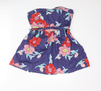Floozie Womens Multicoloured Floral Cotton Fit & Flare Size 12 Square Neck Zip - Belted