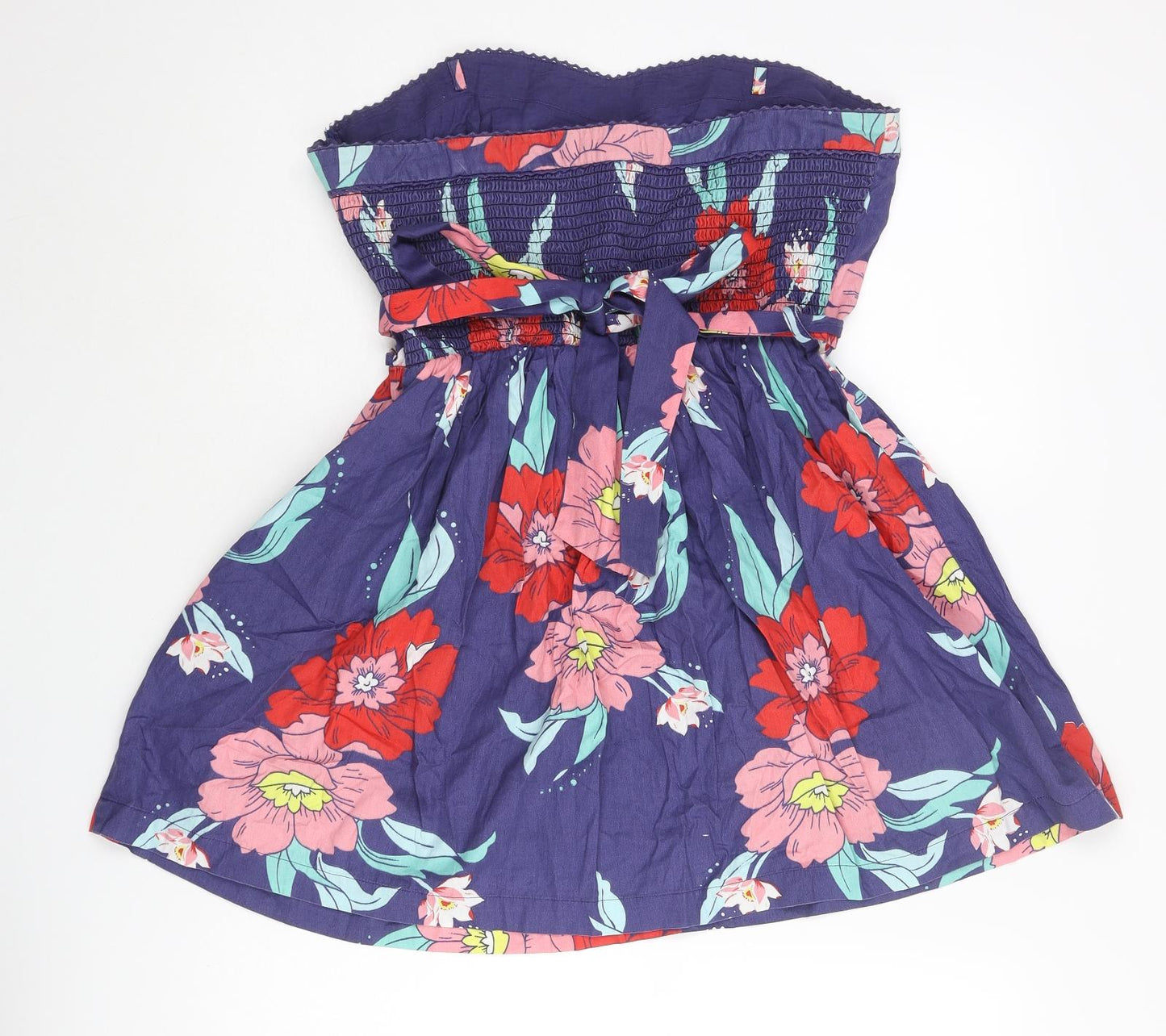 Floozie Womens Multicoloured Floral Cotton Fit & Flare Size 12 Square Neck Zip - Belted