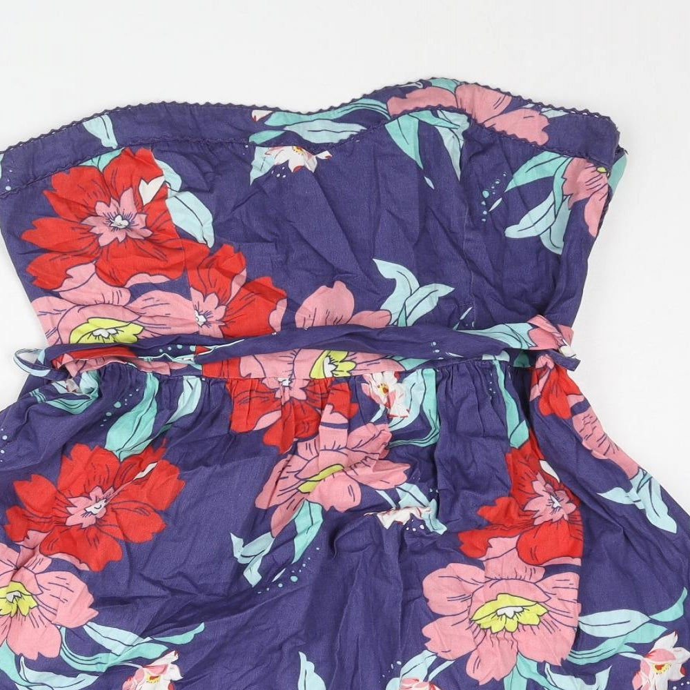Floozie Womens Multicoloured Floral Cotton Fit & Flare Size 12 Square Neck Zip - Belted