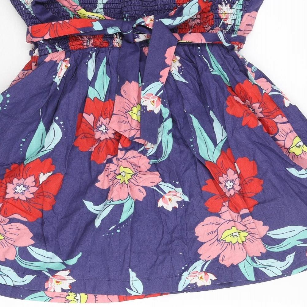 Floozie Womens Multicoloured Floral Cotton Fit & Flare Size 12 Square Neck Zip - Belted