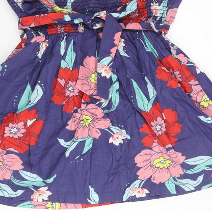 Floozie Womens Multicoloured Floral Cotton Fit & Flare Size 12 Square Neck Zip - Belted