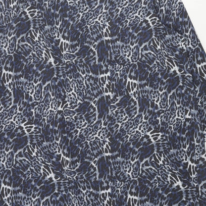 Marks and Spencer Womens Blue Animal Print Polyester Shift Size 18 Round Neck Button - Pleated Front Frill Leopard Print