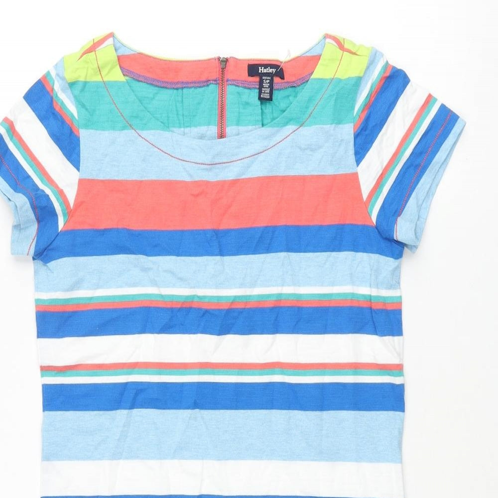 Hatley Womens Multicoloured Striped Cotton T-Shirt Dress Size S Round Neck Zip