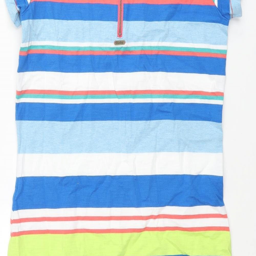 Hatley Womens Multicoloured Striped Cotton T-Shirt Dress Size S Round Neck Zip