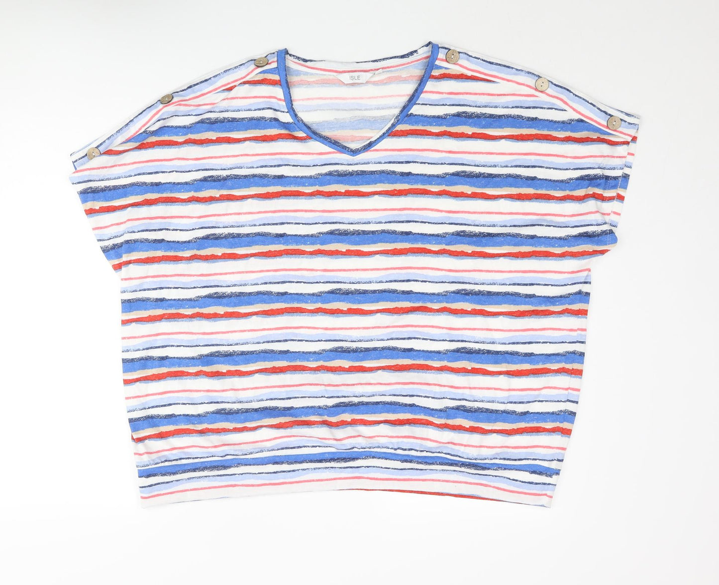 EWM Womens Multicoloured Striped Polyester Basic Blouse Size 18 V-Neck - Button Detail Size 18-20