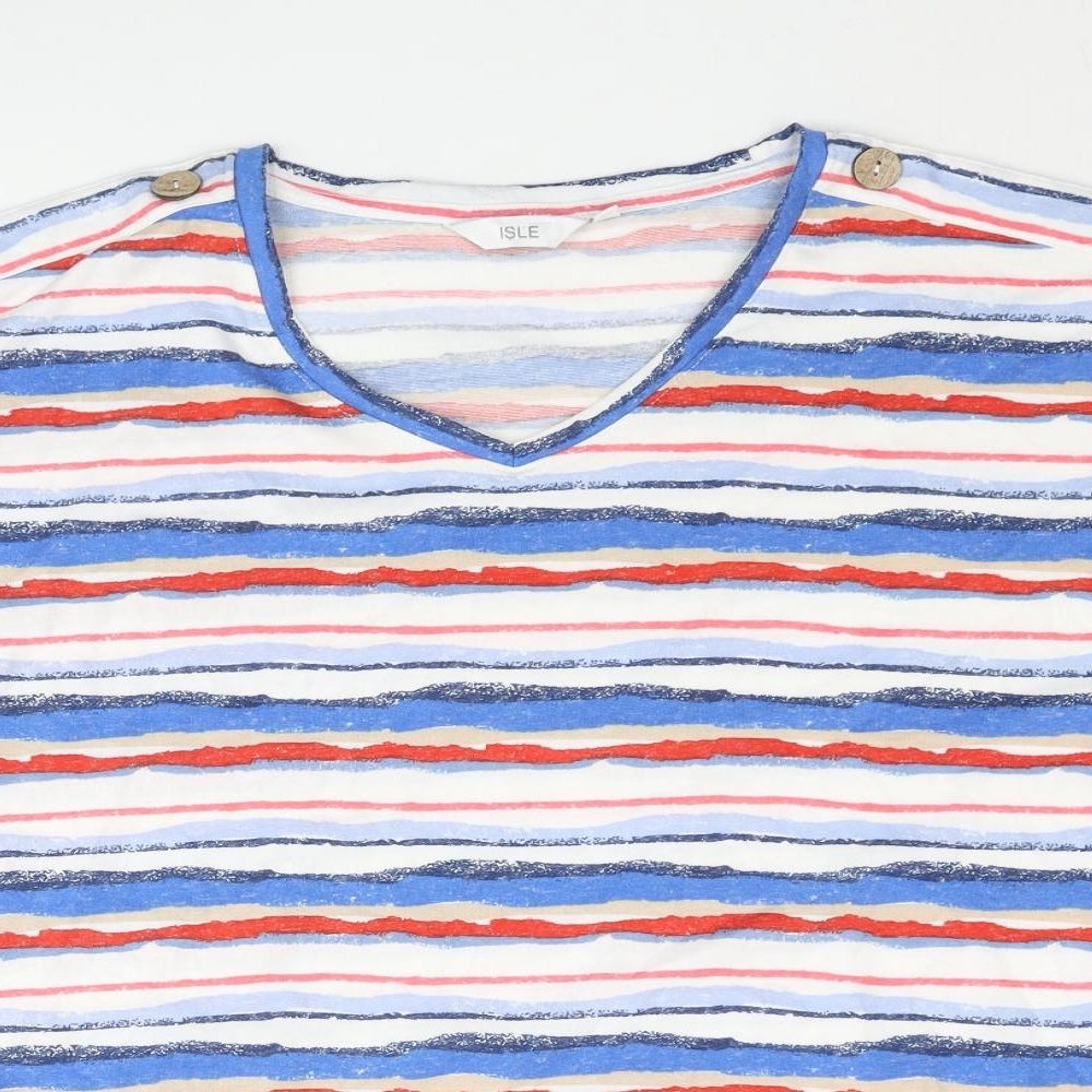 EWM Womens Multicoloured Striped Polyester Basic Blouse Size 18 V-Neck - Button Detail Size 18-20