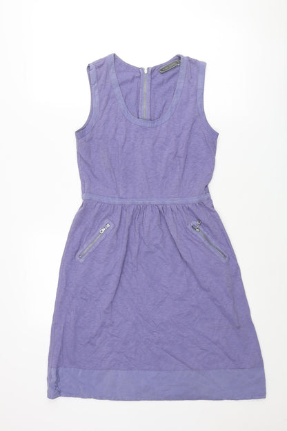 Mint Velvet Womens Purple Cotton Shift Size 8 Scoop Neck Zip - Zip Pockets