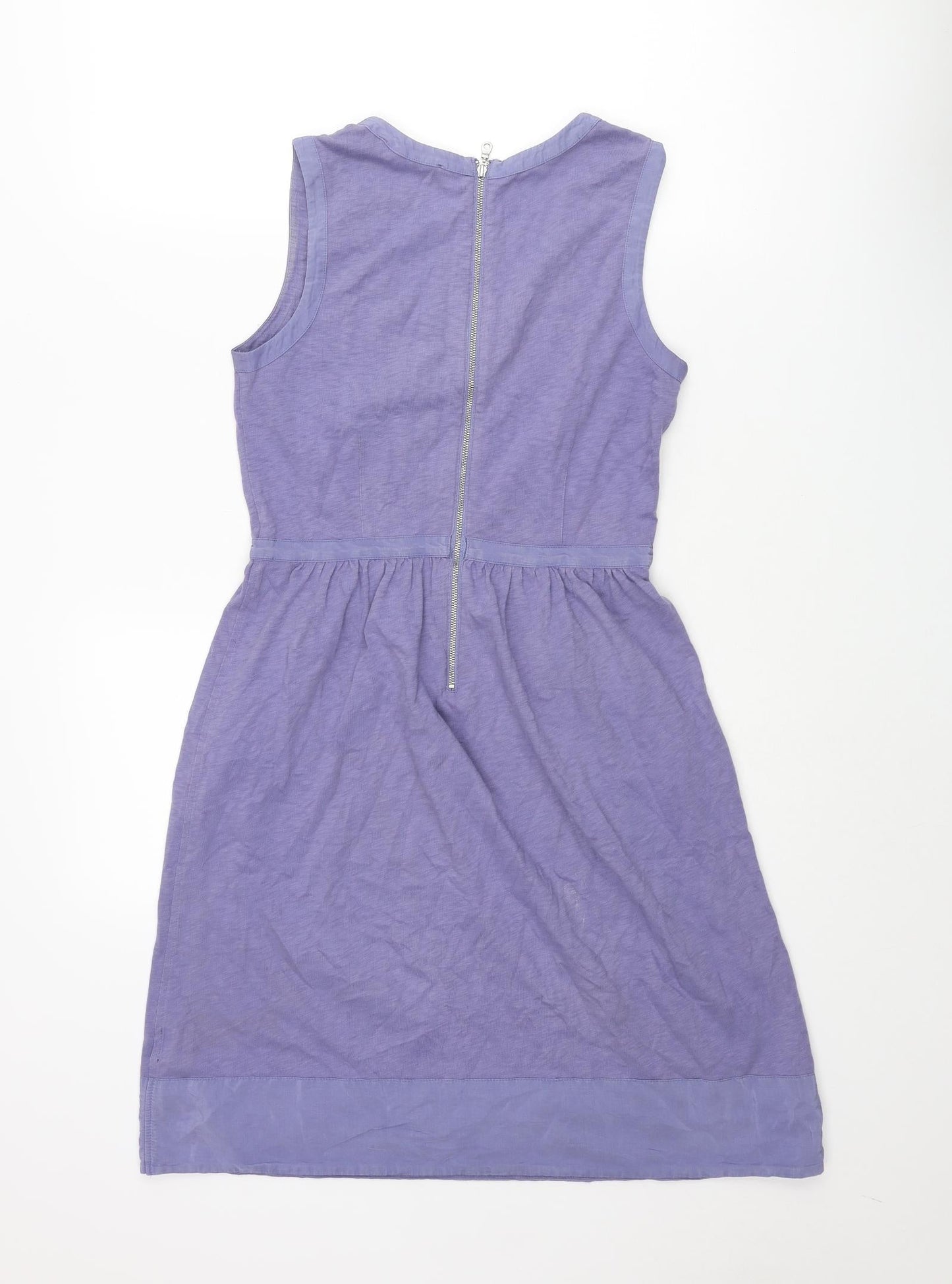 Mint Velvet Womens Purple Cotton Shift Size 8 Scoop Neck Zip - Zip Pockets