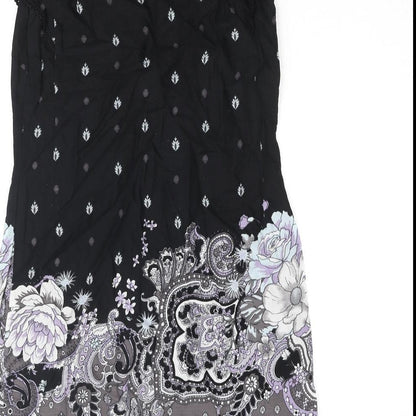 Oasis Womens Black Geometric Cotton Shift Size 10 Round Neck Pullover - Floral Paisley Print Frill