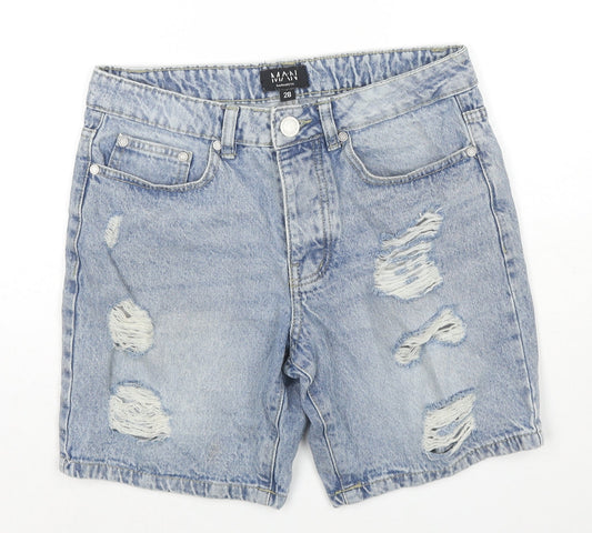 Boohoo Mens Blue Cotton Chino Shorts Size 28 in L6 in Regular Zip