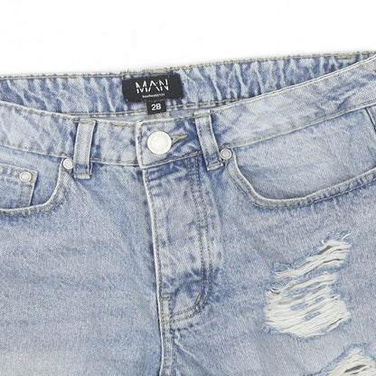 Boohoo Mens Blue Cotton Chino Shorts Size 28 in L6 in Regular Zip