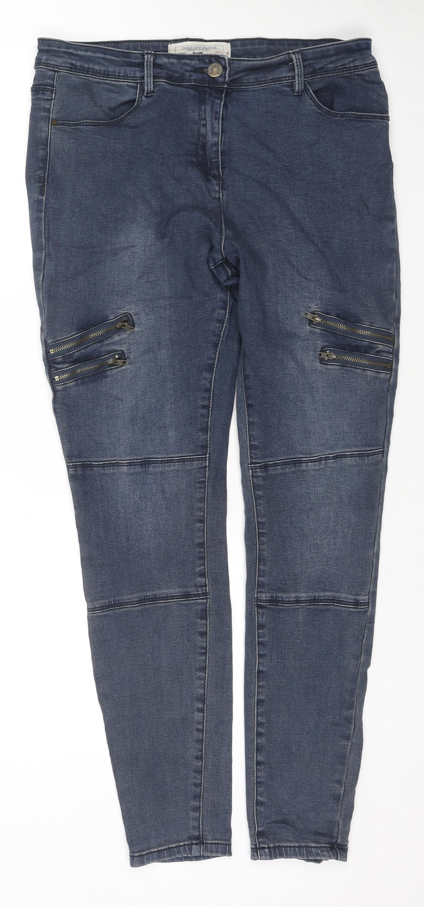 Matalan Womens Blue Cotton Skinny Jeans Size 14 L28 in Regular Zip