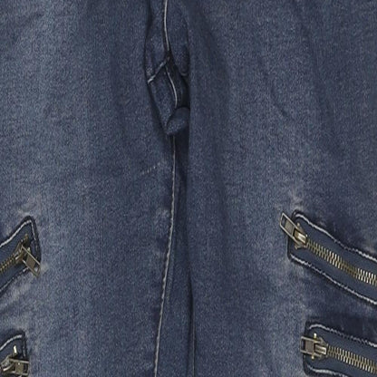 Matalan Womens Blue Cotton Skinny Jeans Size 14 L28 in Regular Zip