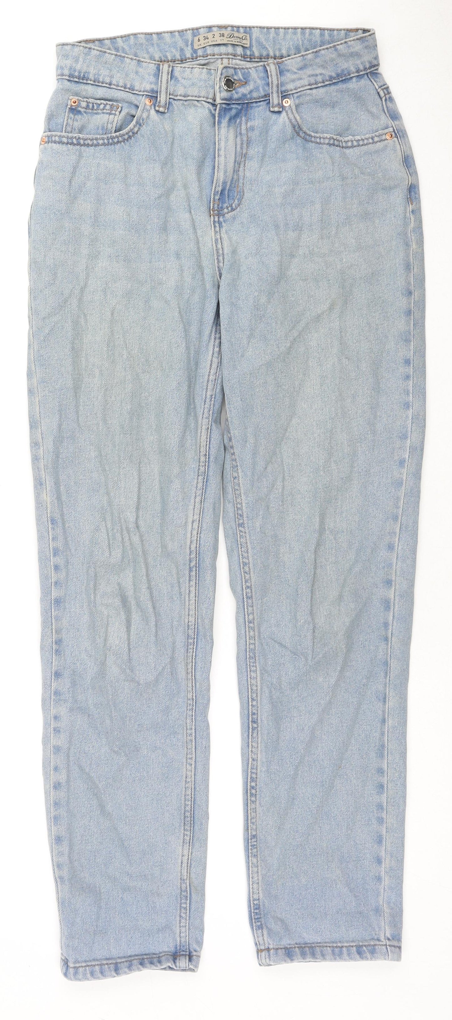 Denim & Co. Womens Blue Cotton Straight Jeans Size 6 L27 in Regular Zip