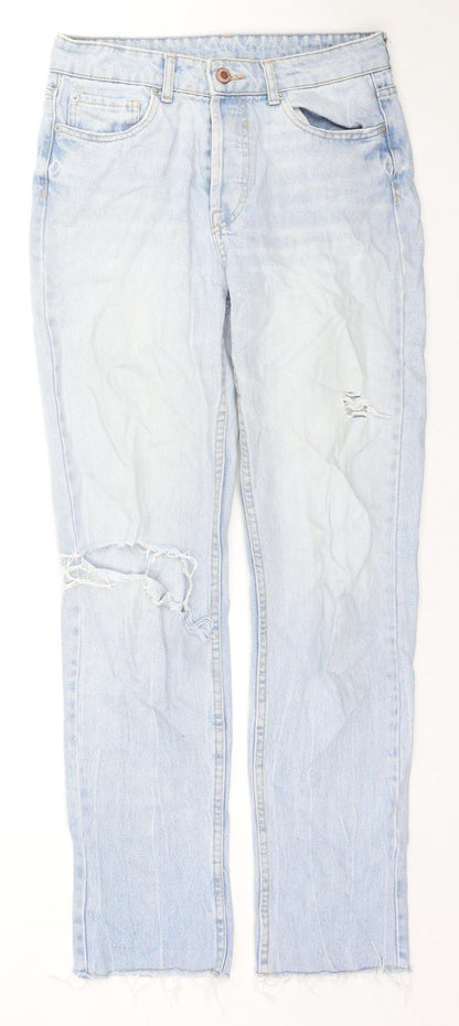 Bershka Womens Blue Cotton Straight Jeans Size 30 L29 in Regular Zip