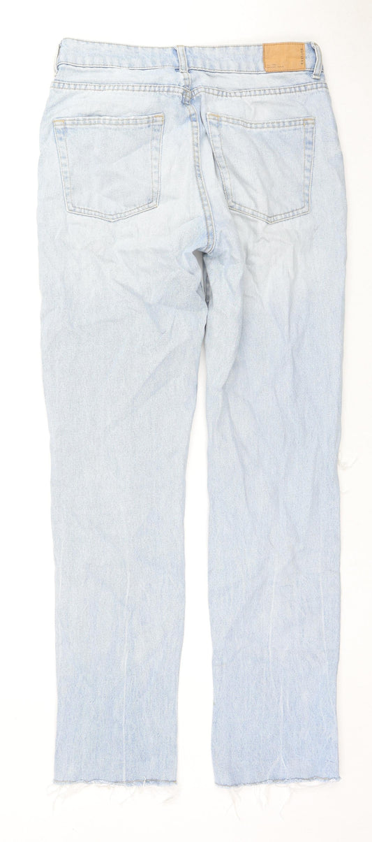 Bershka Womens Blue Cotton Straight Jeans Size 30 L29 in Regular Zip