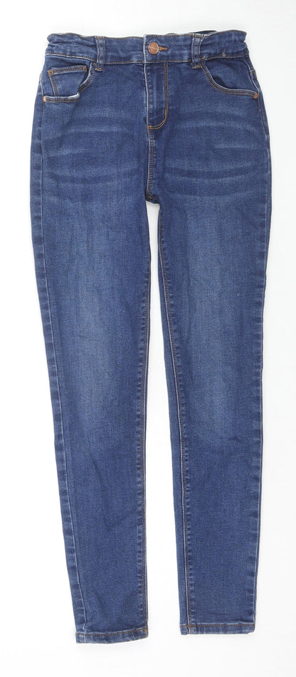 Denim & Co. Girls Blue Cotton Skinny Jeans Size 10-11 Years L24 in Regular Zip - Adjustable Waist