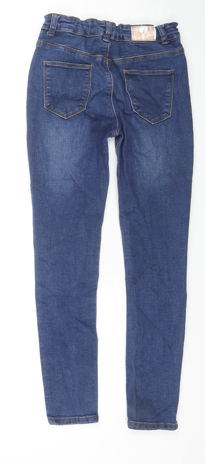 Denim & Co. Girls Blue Cotton Skinny Jeans Size 10-11 Years L24 in Regular Zip - Adjustable Waist