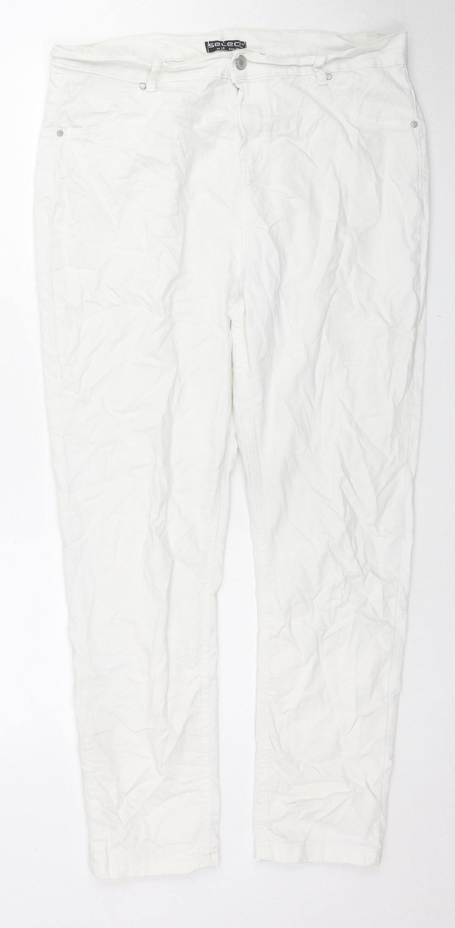Select Womens White Cotton Straight Jeans Size 18 L26 in Regular Zip