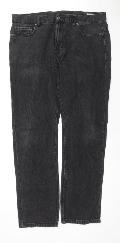 Denim & Co. Womens Black Cotton Straight Jeans Size 34 in L32 in Regular Zip