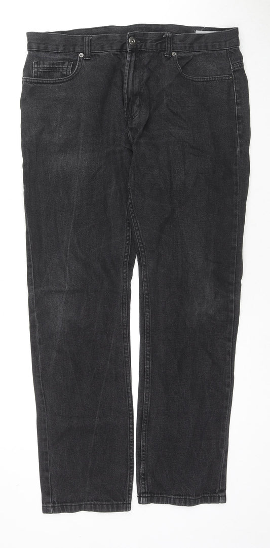 Denim & Co. Womens Black Cotton Straight Jeans Size 34 in L32 in Regular Zip