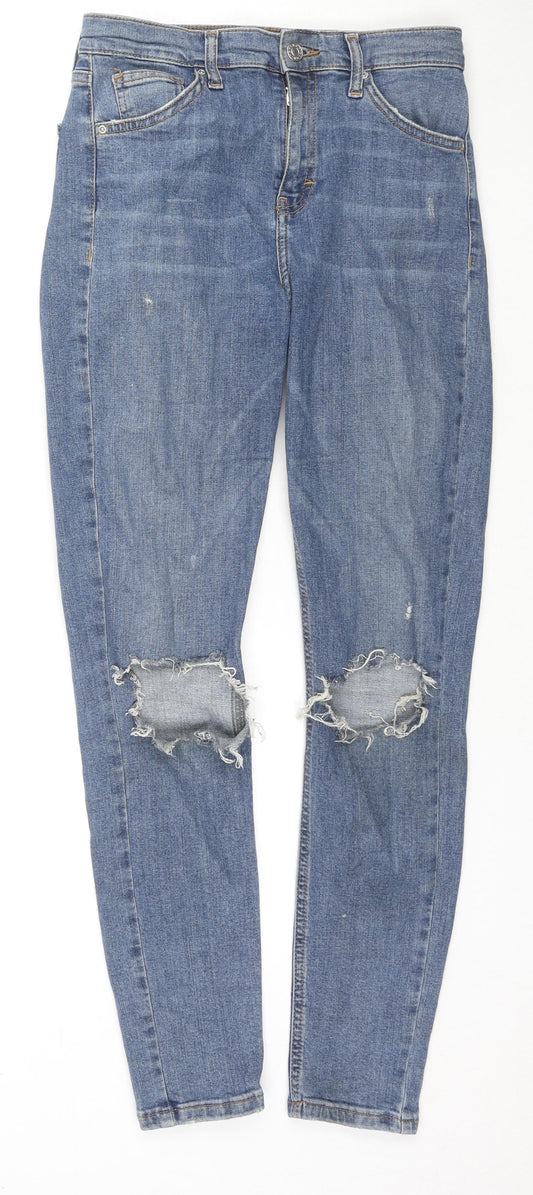 Topshop Womens Blue Cotton Skinny Jeans Size 28 in L32 in Regular Zip