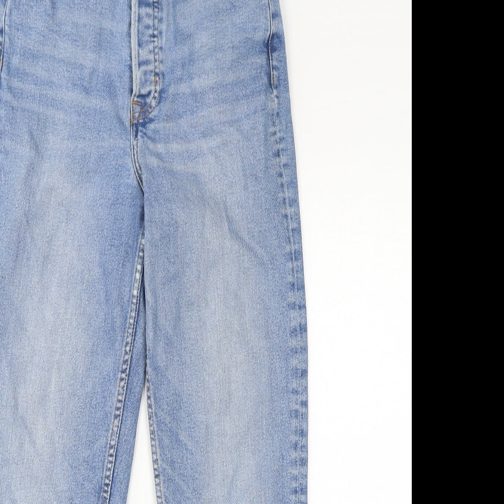 Divided by H&M Womens Blue Cotton Straight Jeans Size 8 L26 in Regular Button - Distressed Hem