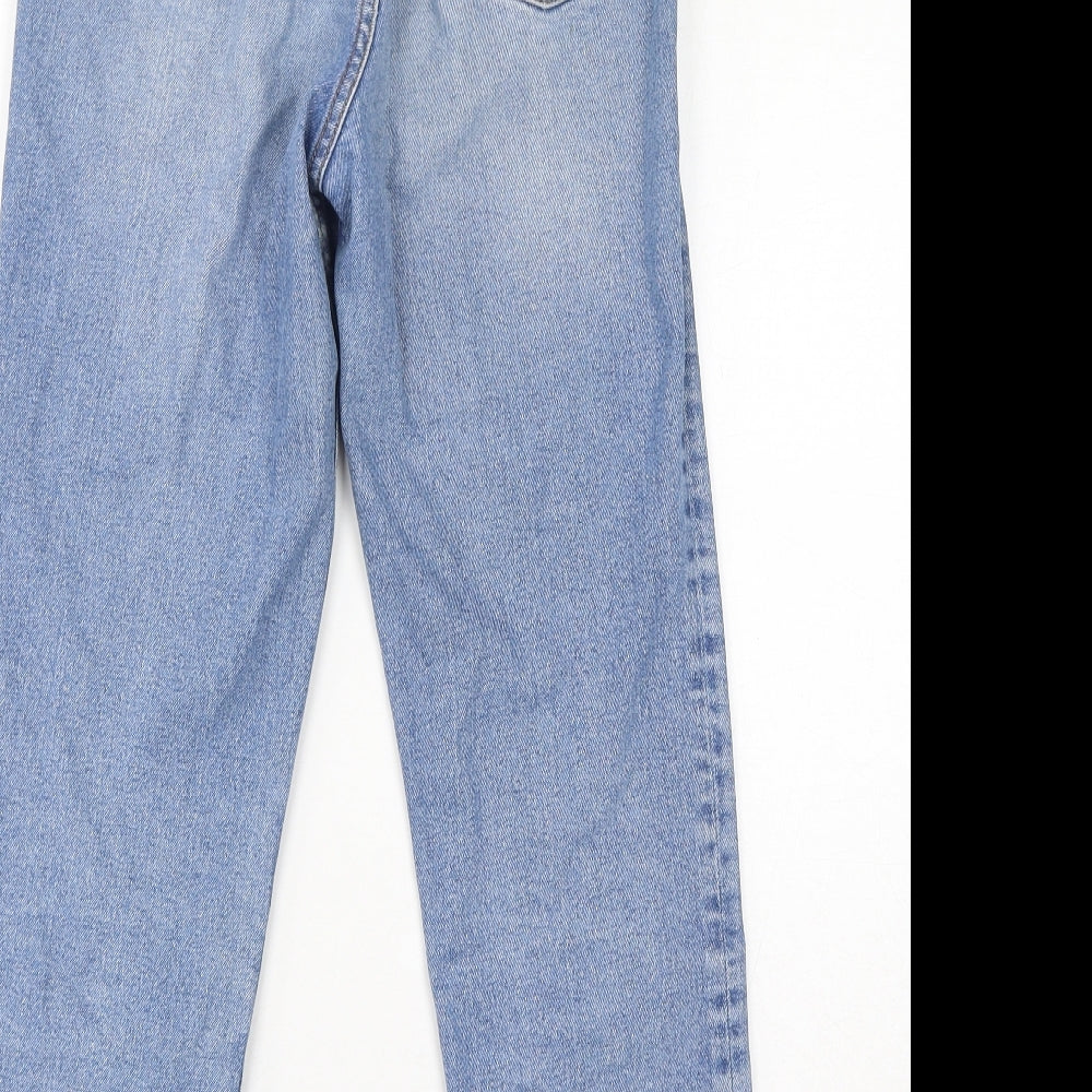 Divided by H&M Womens Blue Cotton Straight Jeans Size 8 L26 in Regular Button - Distressed Hem