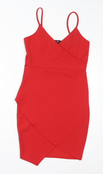 Missguided Womens Red Polyester Bodycon Size 10 V-Neck Pullover