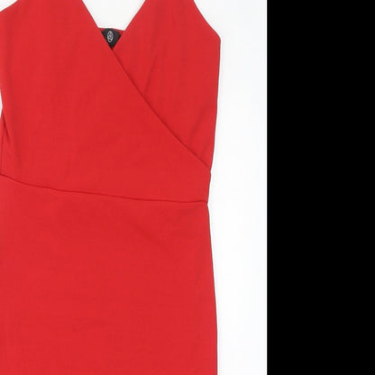 Missguided Womens Red Polyester Bodycon Size 10 V-Neck Pullover