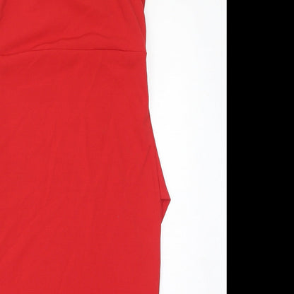 Missguided Womens Red Polyester Bodycon Size 10 V-Neck Pullover