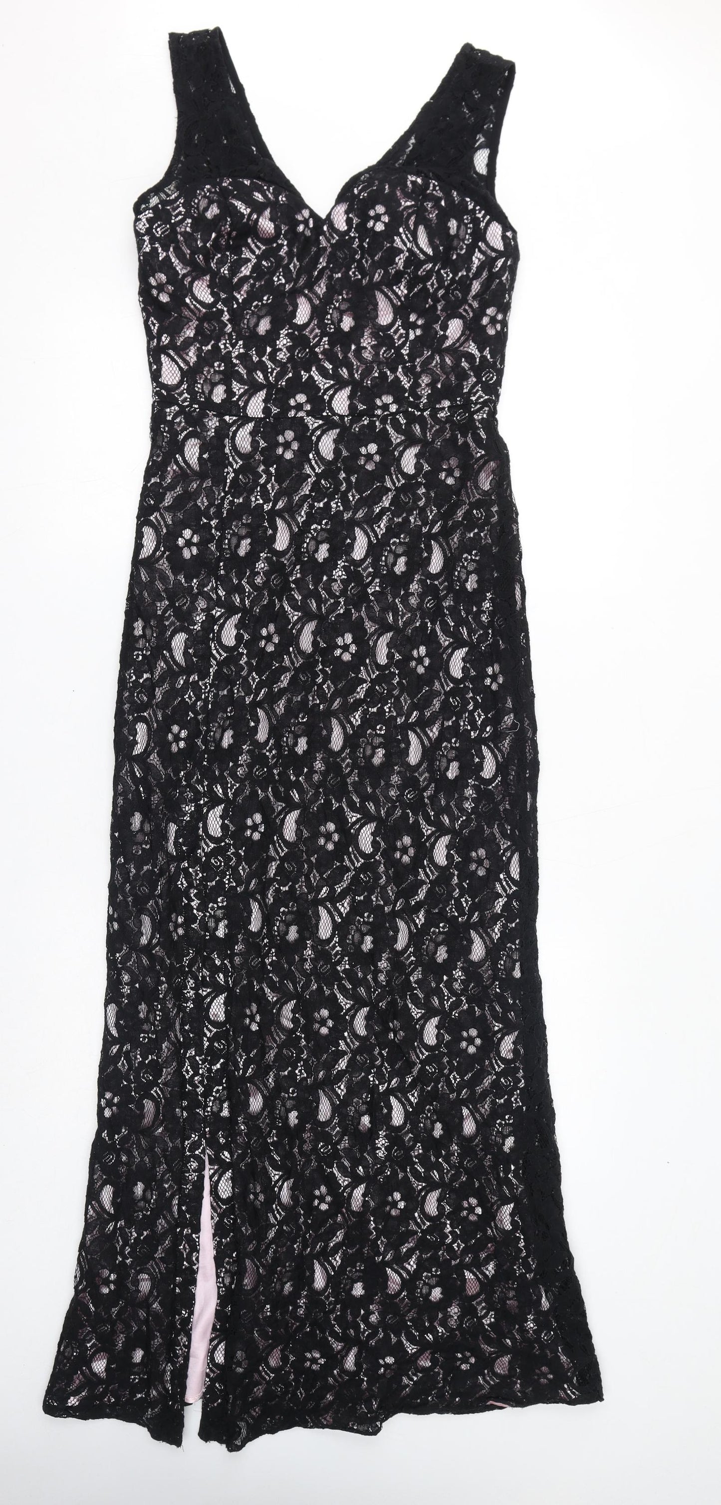 Quiz Womens Black Polyester Tank Dress Size 12 V-Neck Zip - Slit