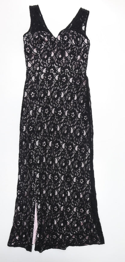 Quiz Womens Black Polyester Tank Dress Size 12 V-Neck Zip - Slit