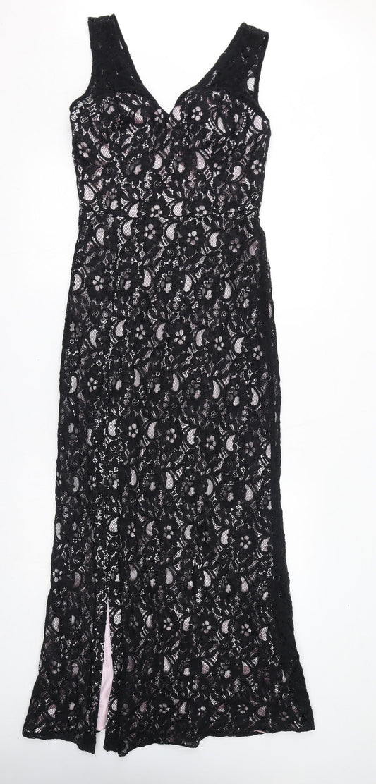 Quiz Womens Black Polyester Tank Dress Size 12 V-Neck Zip - Slit