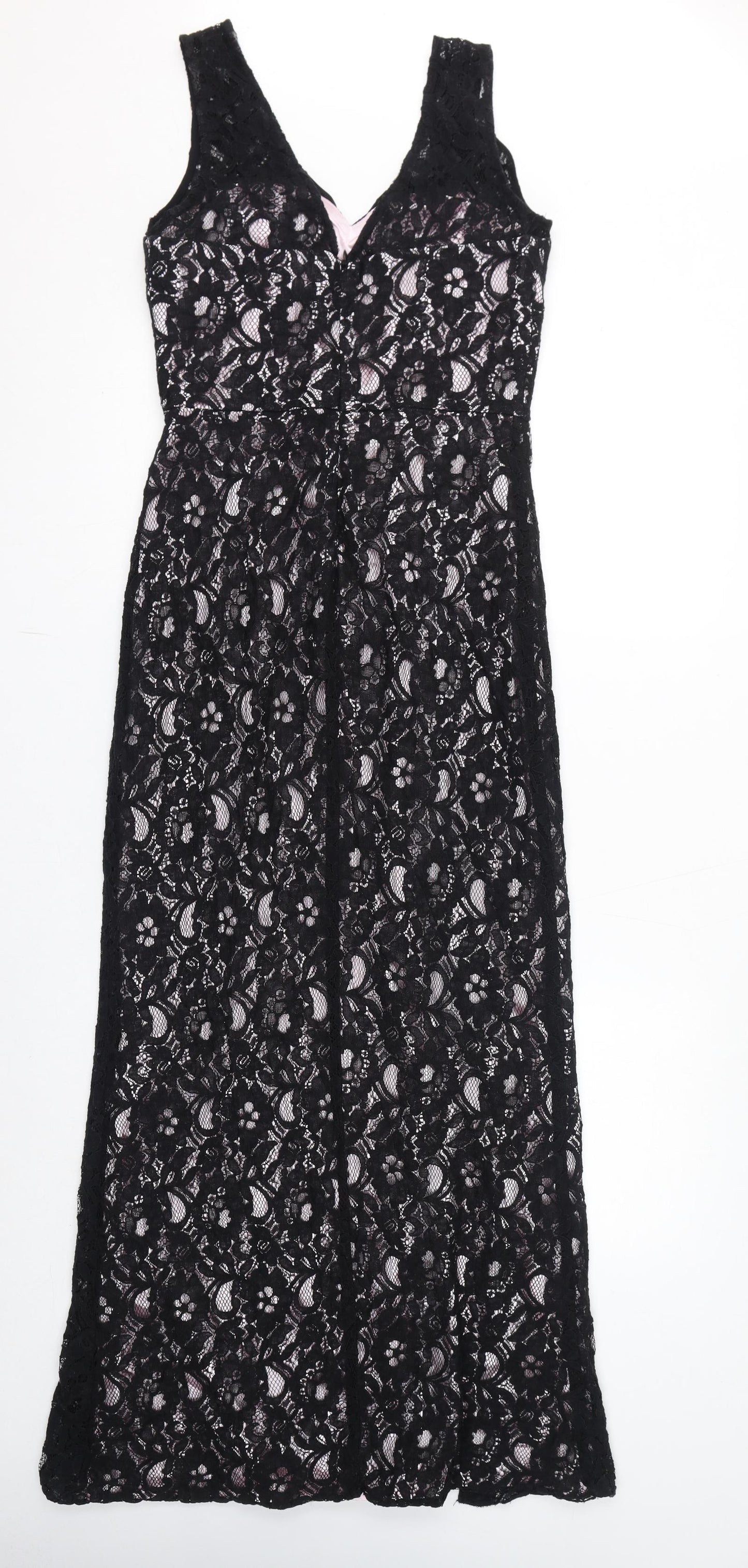 Quiz Womens Black Polyester Tank Dress Size 12 V-Neck Zip - Slit