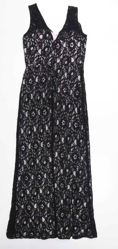 Quiz Womens Black Polyester Tank Dress Size 12 V-Neck Zip - Slit