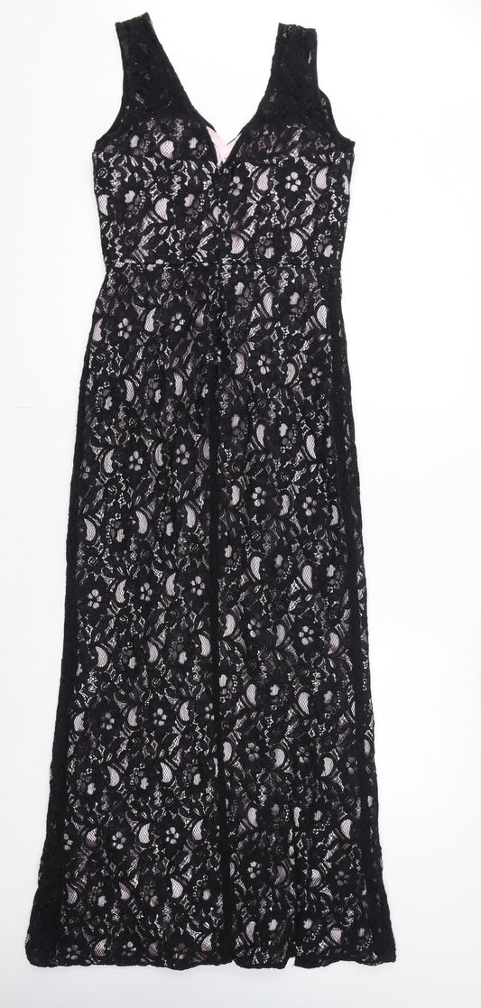 Quiz Womens Black Polyester Tank Dress Size 12 V-Neck Zip - Slit