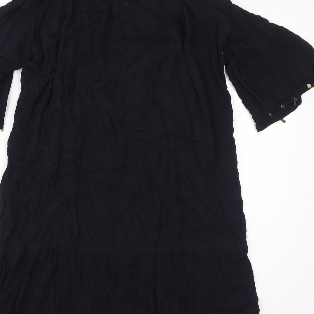 Butterfly Womens Black Viscose A-Line Size 12 Square Neck Pullover - Cold Shoulder Tassels