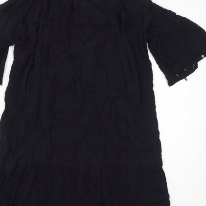 Butterfly Womens Black Viscose A-Line Size 12 Square Neck Pullover - Cold Shoulder Tassels