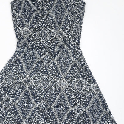 H&M Womens Blue Geometric Polyester Fit & Flare Size XS Round Neck Pullover