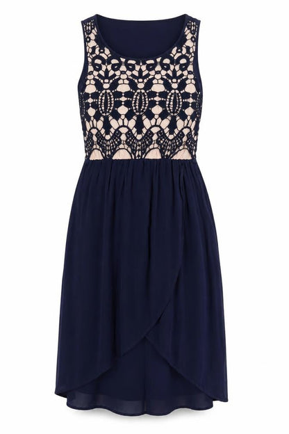 Oasis Womens Blue Viscose Tank Dress Size 8 Round Neck - Crochet Detail