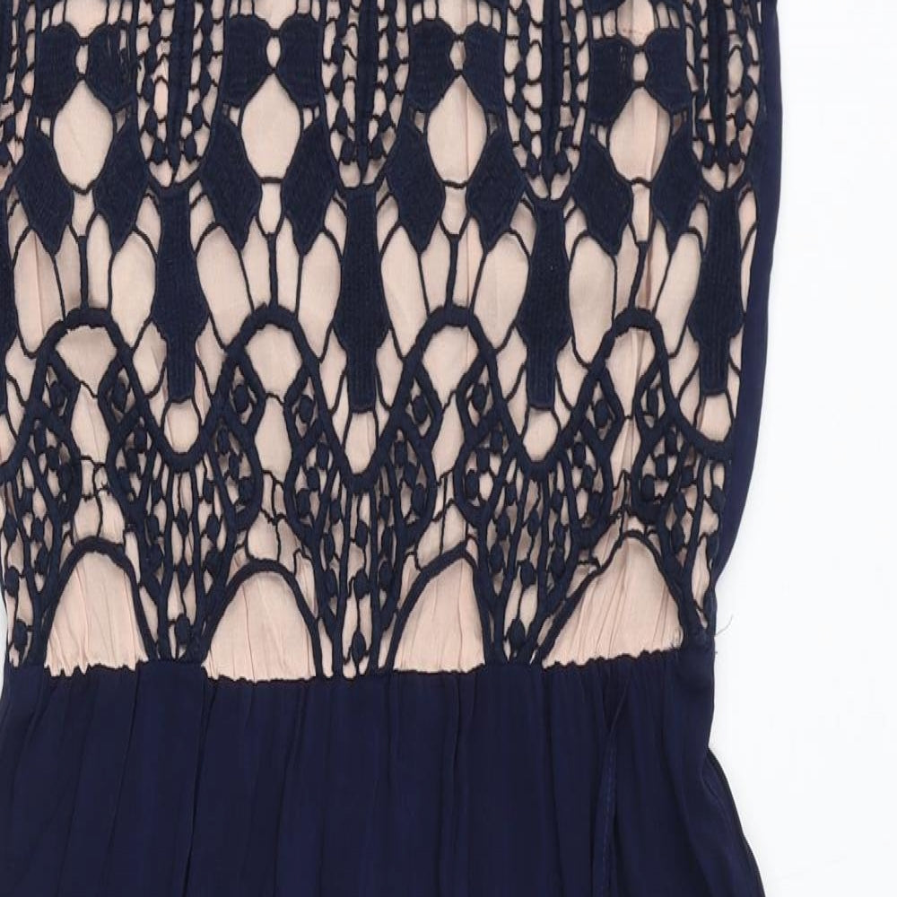 Oasis Womens Blue Viscose Tank Dress Size 8 Round Neck - Crochet Detail