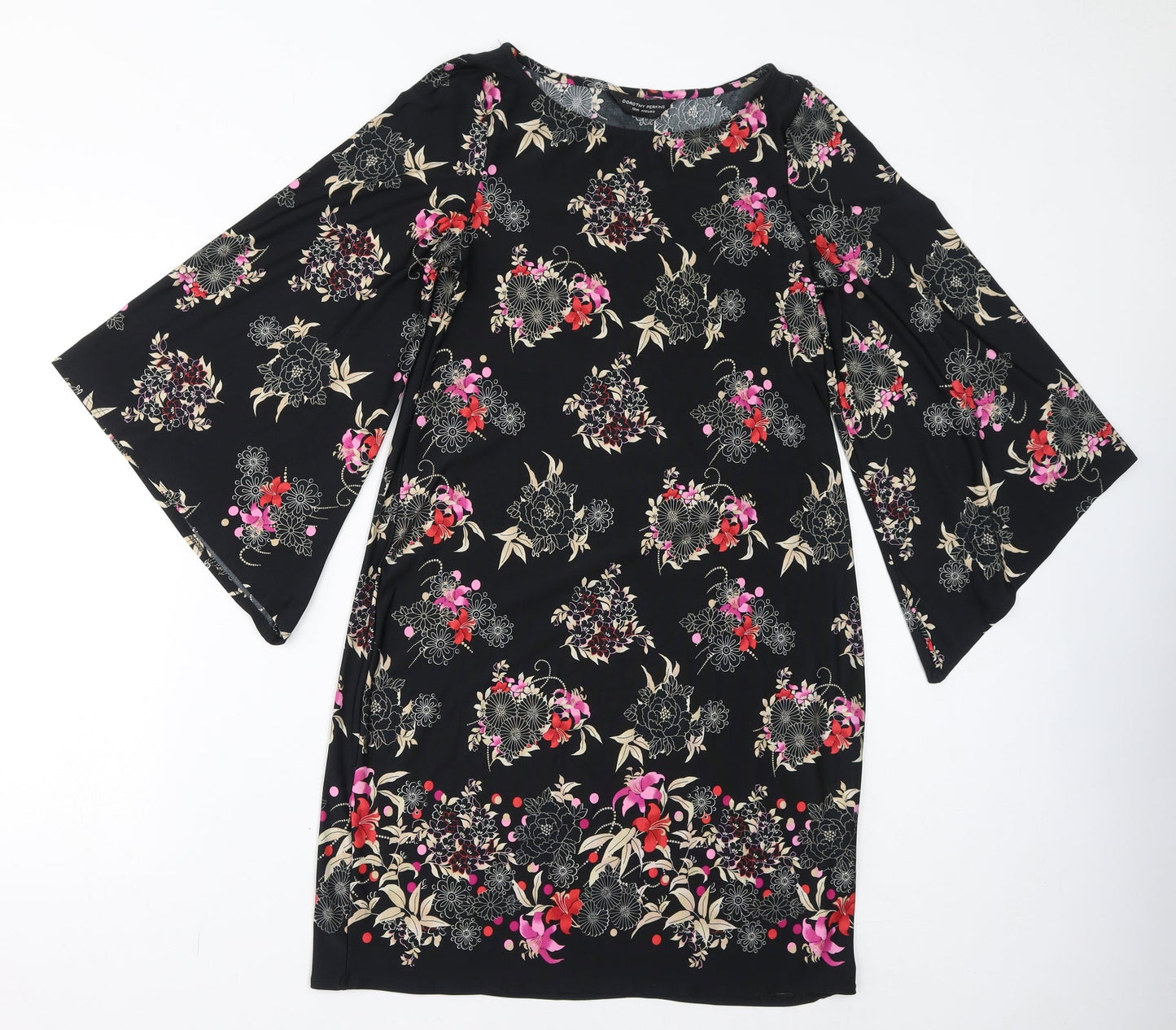 Dorothy Perkins Womens Black Floral Polyester Bodycon Size 12 Round Neck Pullover