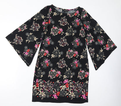 Dorothy Perkins Womens Black Floral Polyester Bodycon Size 12 Round Neck Pullover