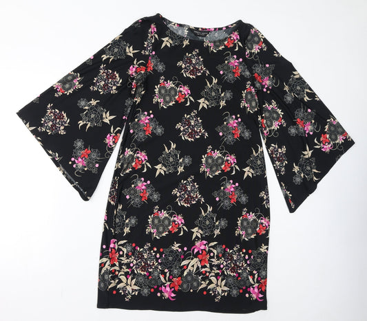 Dorothy Perkins Womens Black Floral Polyester Bodycon Size 12 Round Neck Pullover