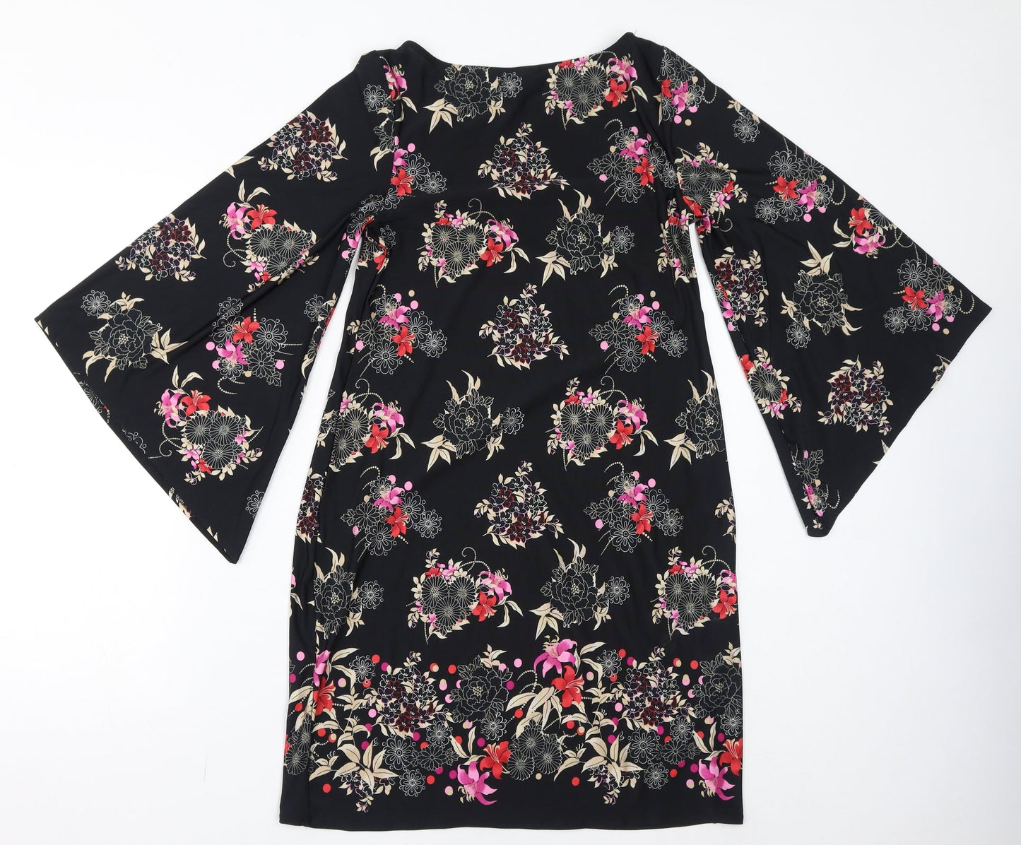 Dorothy Perkins Womens Black Floral Polyester Bodycon Size 12 Round Neck Pullover