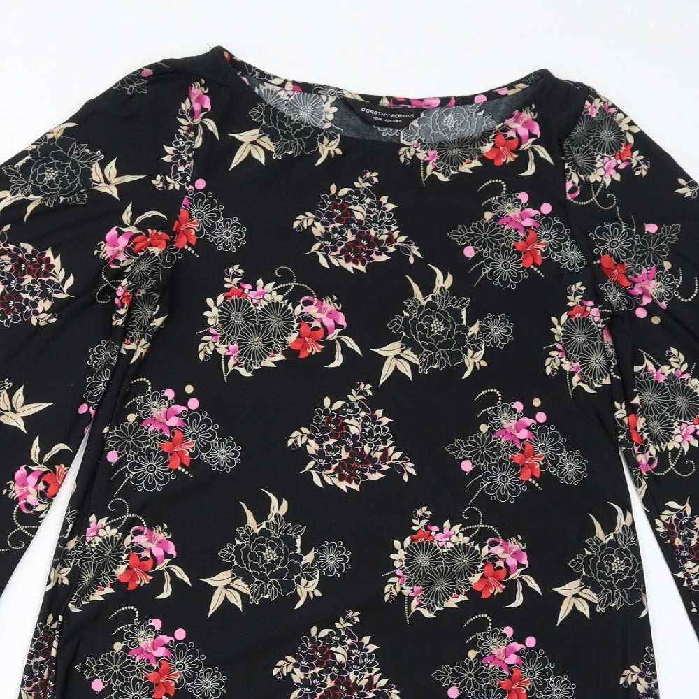 Dorothy Perkins Womens Black Floral Polyester Bodycon Size 12 Round Neck Pullover